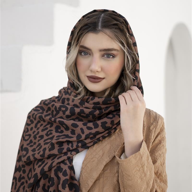 کد 351 شال ساده Chocolate Leopard mix colors