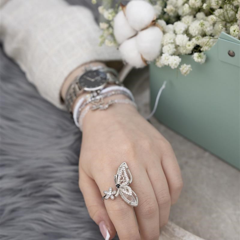 انگشتر جواهری و نگین پروانه سیلور سواروسکی