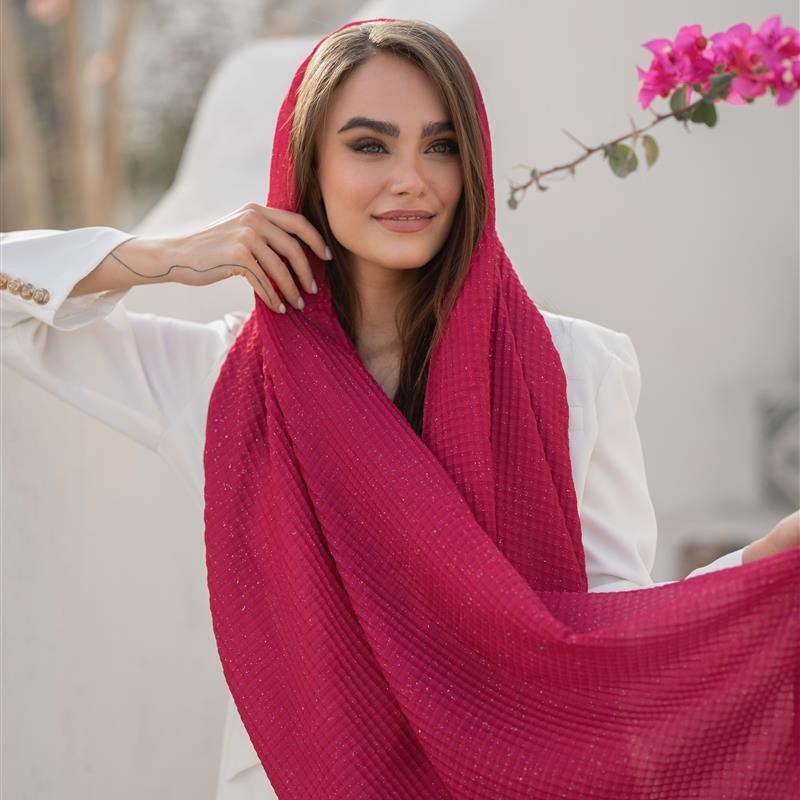 کد 223 شال پلیسه مربعی شاین دار Magenta rouge mix colors